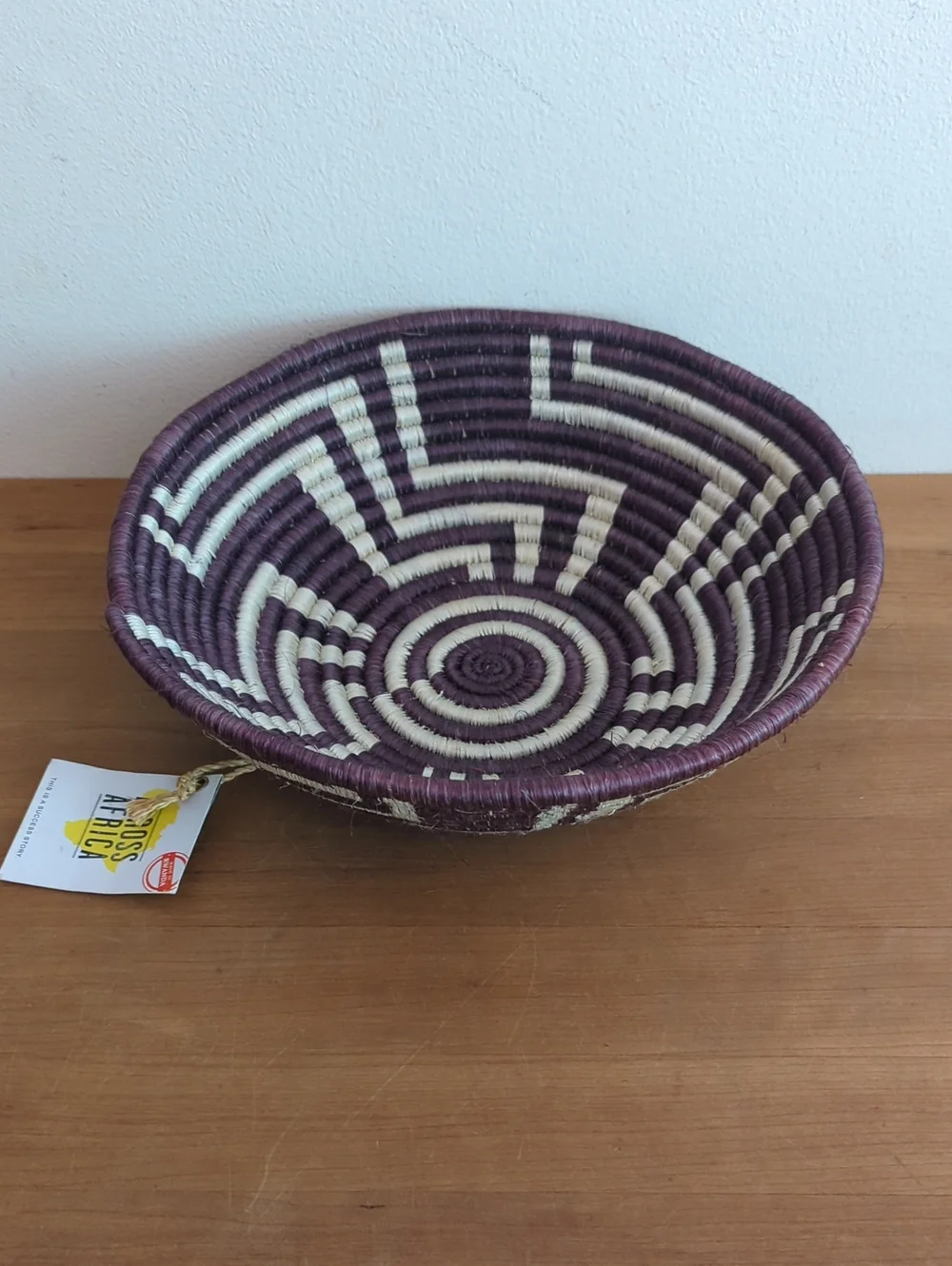 Handwoven Purple and Natural Rattan Decorative Bowl